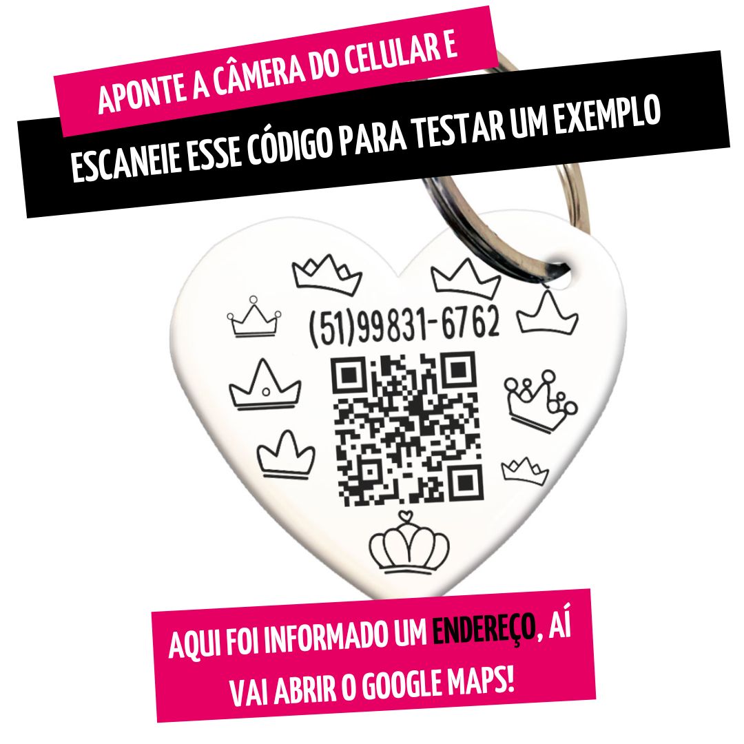 Placa de Identificação com Telefone e QR Code - Formato Coração - Realeza