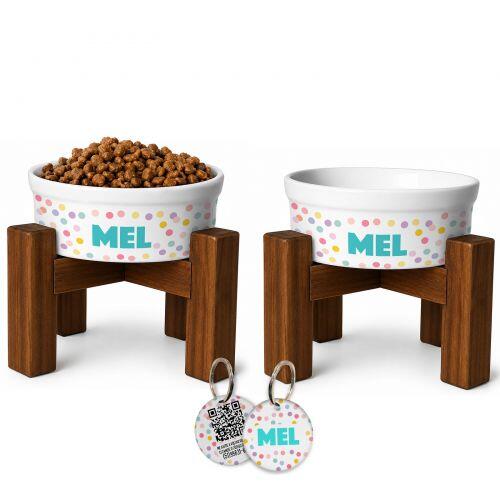 Kit 2 Tigelas+ 2 Suportes + Plaquinha + FRETE GR�TIS - Cole��o Confetes