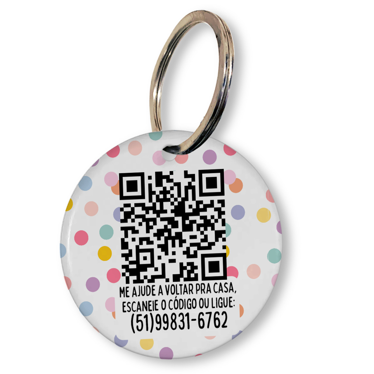 Placa de Identificação Personalizada com Telefone e QR Code - Confetes