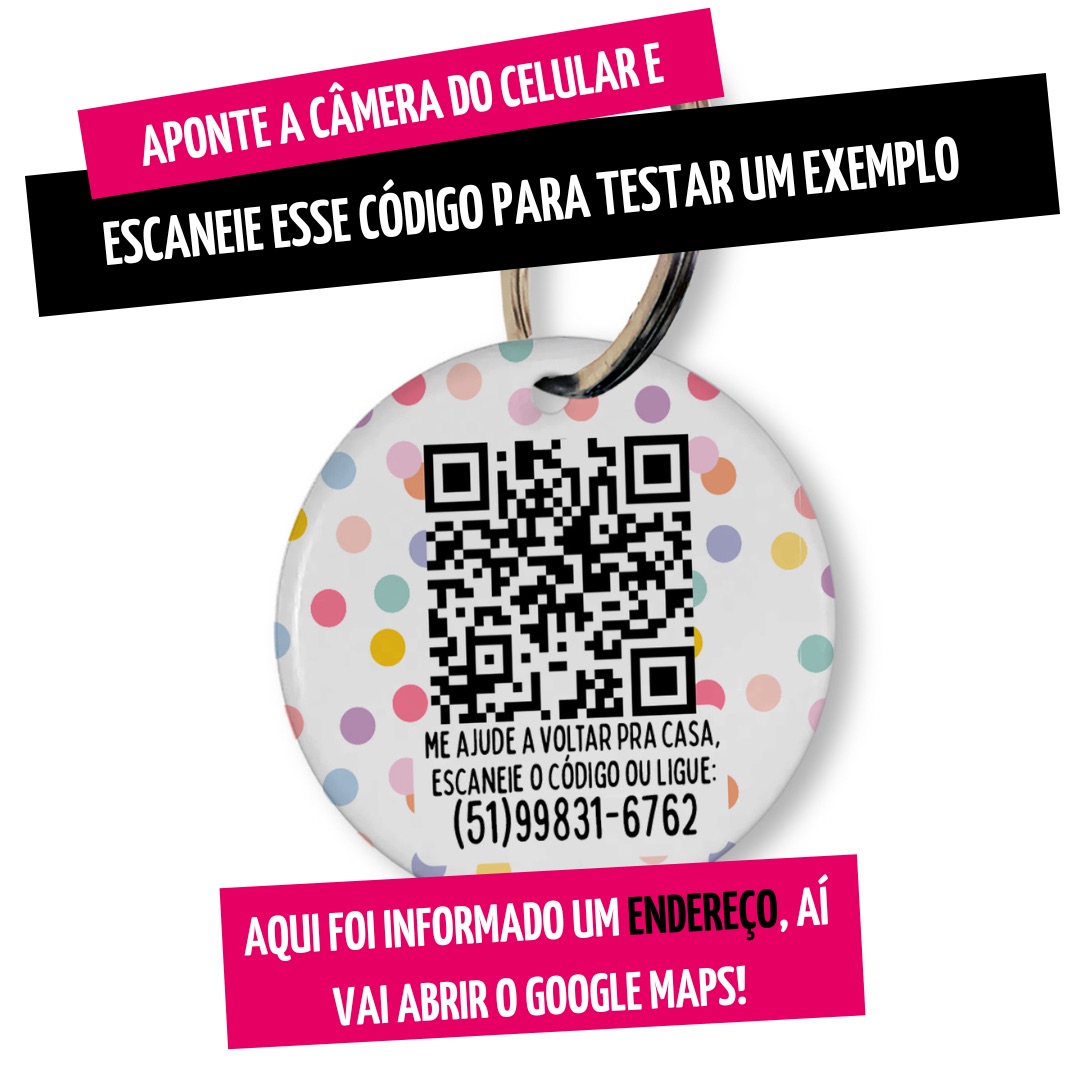 Placa de Identificação Personalizada com Telefone e QR Code - Confetes