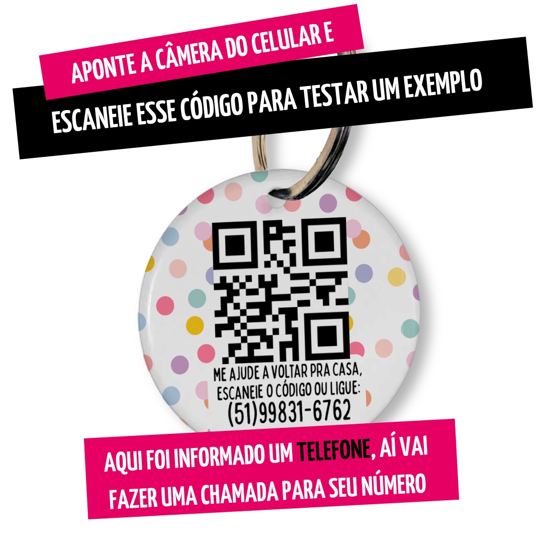Placa de Identificação Personalizada com Telefone e QR Code - Confetes