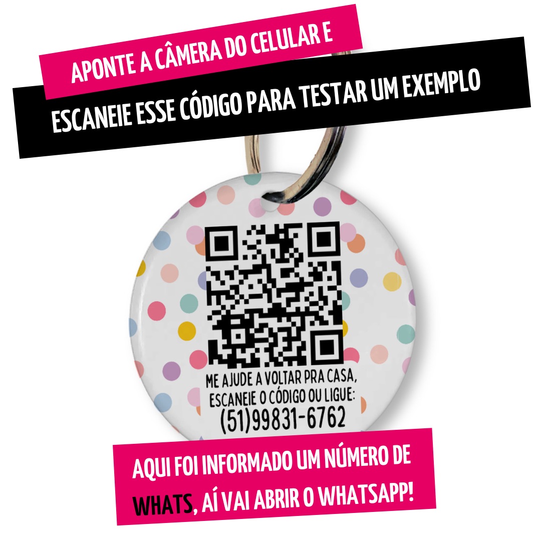 Placa de Identificação Personalizada com Telefone e QR Code - Confetes
