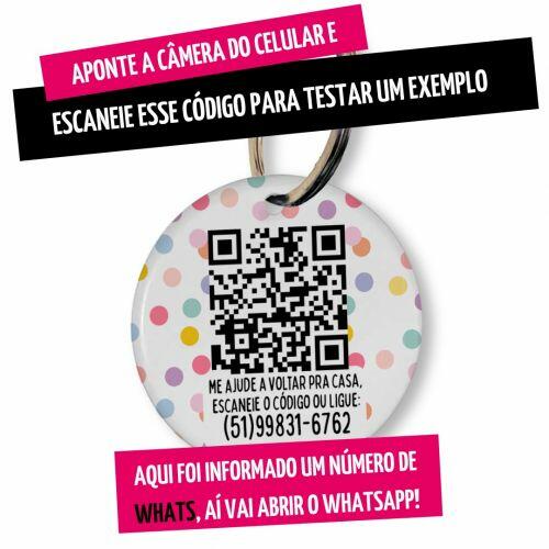 Placa de Identificação Personalizada com Telefone e QR Code - Confetes
