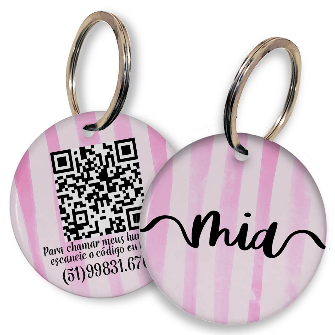 Placa de Identificação Personalizada com Telefone e QR Code - Listas Rosas