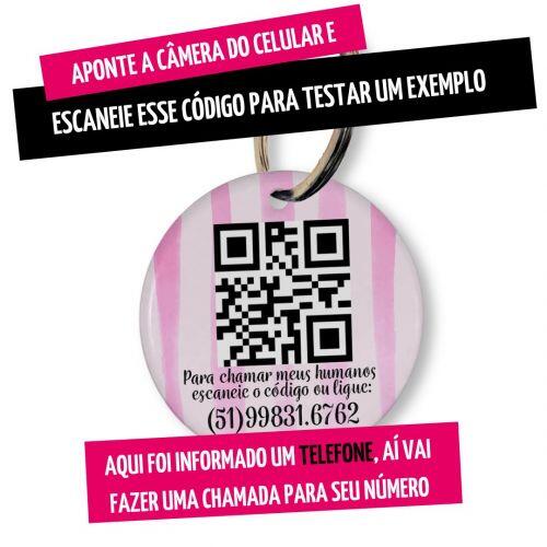 Placa de Identificação Personalizada com Telefone e QR Code - Listas Rosas