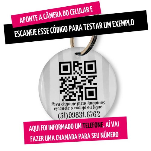 Placa de Identifica��o Personalizada com Telefone e QR Code - Listas Cinzas