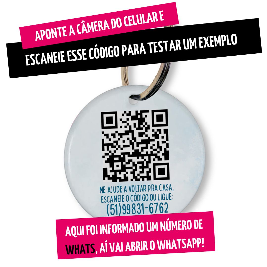 Placa de Identificação Personalizada com Telefone e QR Code - Patinha Aquarela - Azul