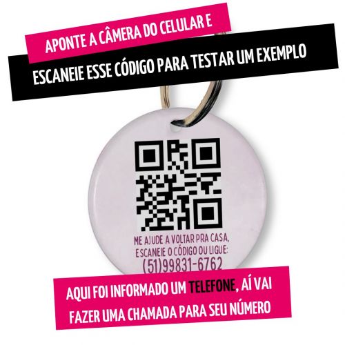 Placa de Identificação Personalizada com Telefone e QR Code - Patinha Aquarela - Rosa