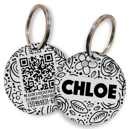 Placa de Identifica��o Personalizada com Telefone e QR Code - Floral P&B