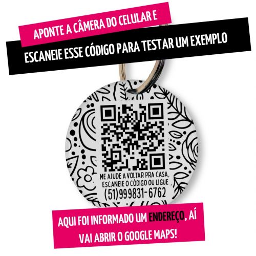 Placa de Identifica��o Personalizada com Telefone e QR Code - Floral P&B