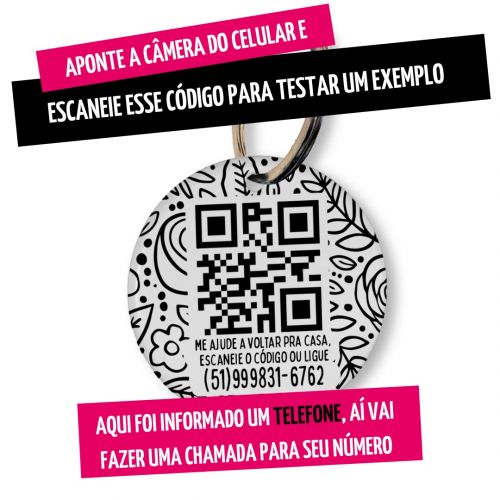 Placa de Identifica��o Personalizada com Telefone e QR Code - Floral P&B