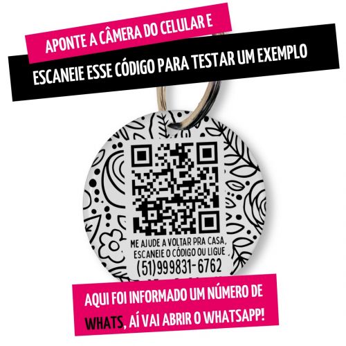 Placa de Identifica��o Personalizada com Telefone e QR Code - Floral P&B