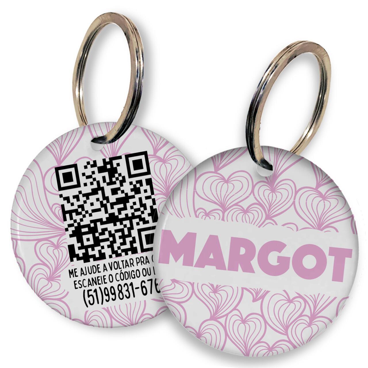 Placa de Identificação Personalizada com Telefone e QR Code - Mar de Corações - Rosa