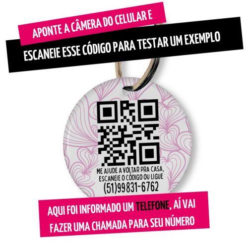Placa de Identifica��o Personalizada com Telefone e QR Code - Mar de Cora��es - Rosa