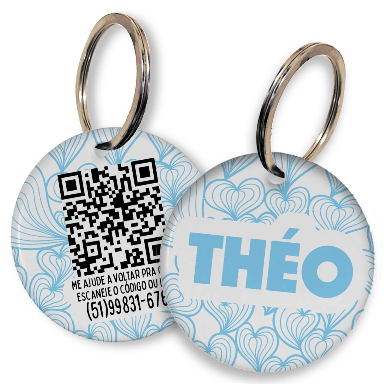 Placa de Identificação Personalizada com Telefone e QR Code - Mar de Corações - Azul