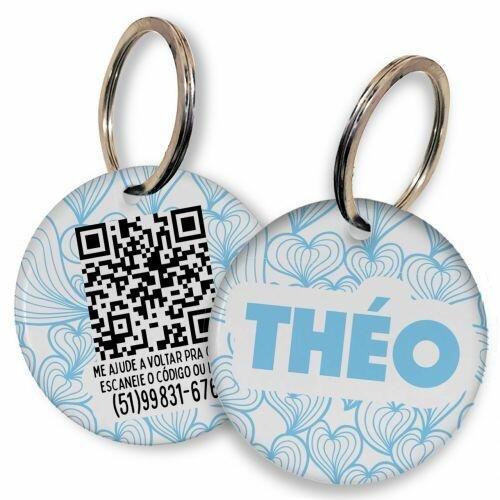 Placa de Identifica��o Personalizada com Telefone e QR Code - Mar de Cora��es - Azul