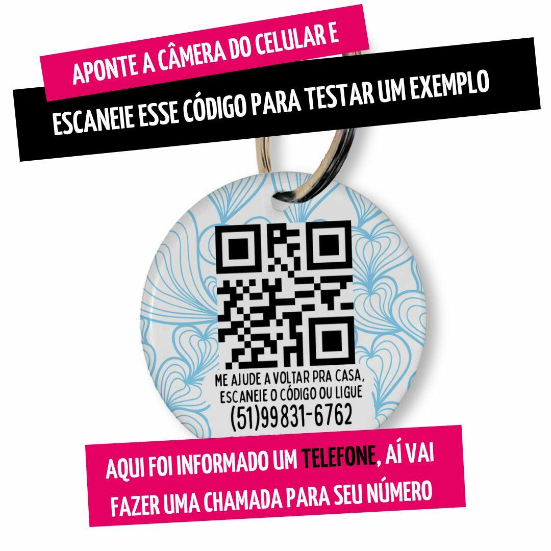 Placa de Identificação Personalizada com Telefone e QR Code - Mar de Corações - Azul