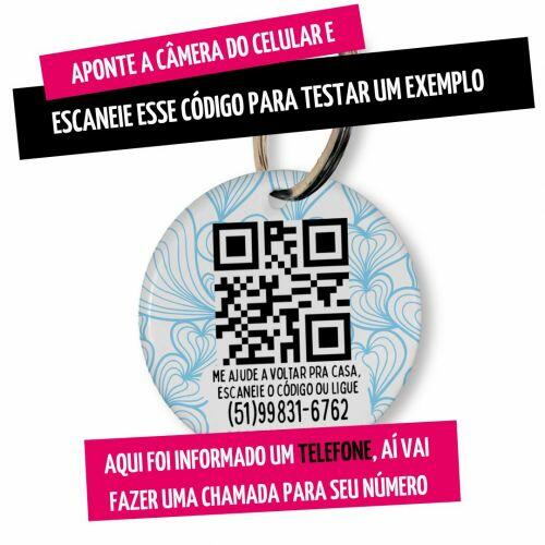 Placa de Identifica��o Personalizada com Telefone e QR Code - Mar de Cora��es - Azul