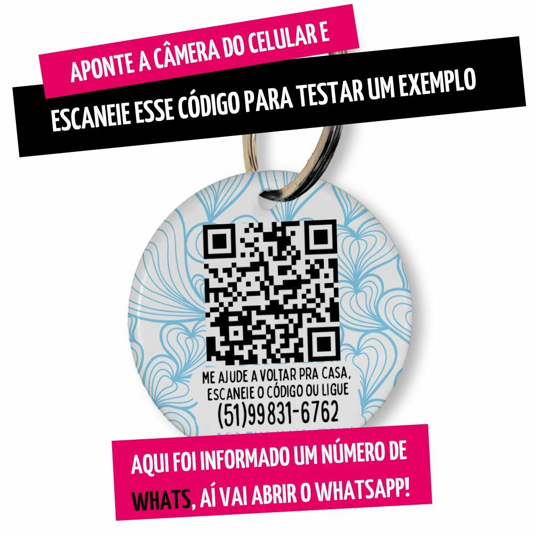 Placa de Identificação Personalizada com Telefone e QR Code - Mar de Corações - Azul