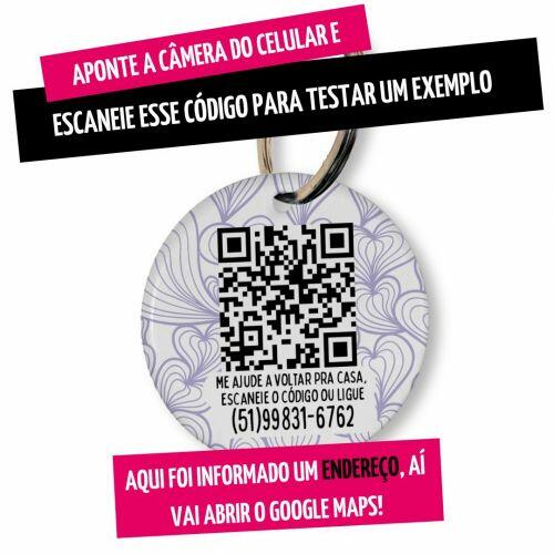 Placa de Identifica��o Personalizada com Telefone e QR Code - Mar de Cora��es - Lil�s