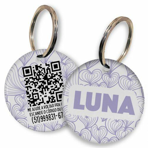 Placa de Identifica��o Personalizada com Telefone e QR Code - Mar de Cora��es - Lil�s