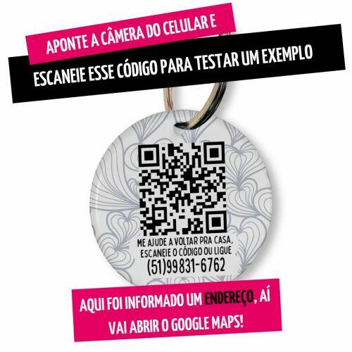 Placa de Identifica��o Personalizada com Telefone e QR Code - Mar de Cora��es - Cinza