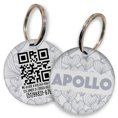 Placa de Identifica��o Personalizada com Telefone e QR Code - Mar de Cora��es - Cinza