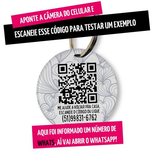 Placa de Identifica��o Personalizada com Telefone e QR Code - Mar de Cora��es - Cinza