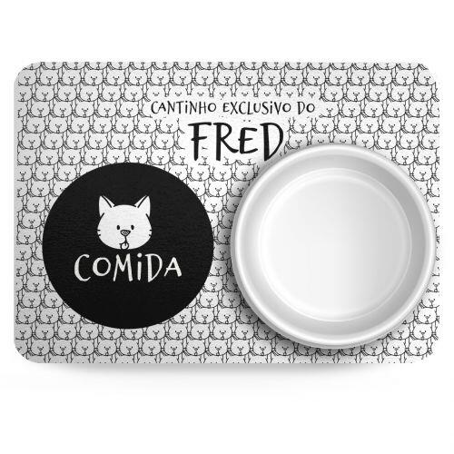 Tapete para Comedouro Personalizado Antiderrapante - Gato