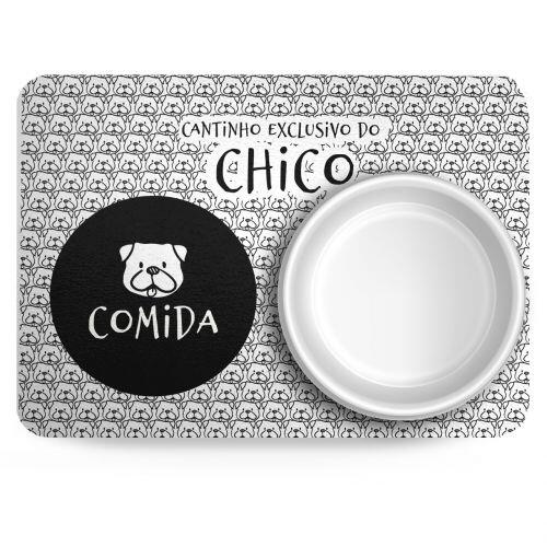 Tapete para Comedouro Personalizado Antiderrapante - Pug