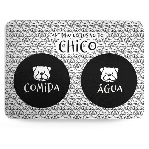 Tapete para Comedouro Personalizado Antiderrapante - Pug