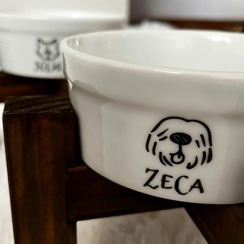 Kit Comedouro + Bebedouro Personalizados Com o Nome do Pet - Dupla de Tigelas de Cerâmica para Pets - Dachshund - Salsicha