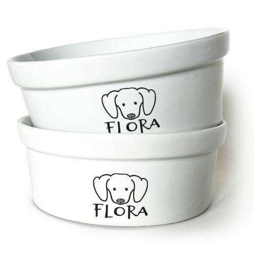 Kit Comedouro + Bebedouro Personalizados Com o Nome do Pet - Dupla de Tigelas de Cerâmica para Pets - Dachshund - Salsicha