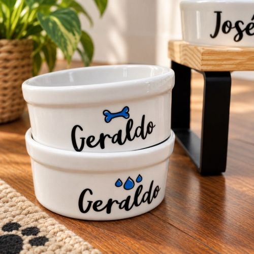 Kit 2 Tigelas Personalizadas+ 2 Suportes de Elevação - Escolha a cor e os Ícones