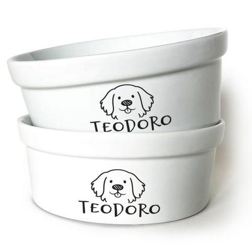 Kit Comedouro + Bebedouro Personalizados Com o Nome do Pet - Dupla de Tigelas de Cer�mica para Pets - Golden Retriever