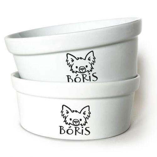 Kit Comedouro + Bebedouro Personalizados Com o Nome do Pet - Dupla de Tigelas de Cer�mica para Pets - Chihuahua Peludo