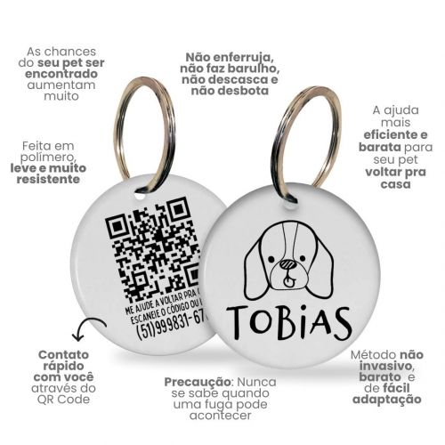 Placa de Identifica��o Personalizada com Telefone e QR Code - Beagle