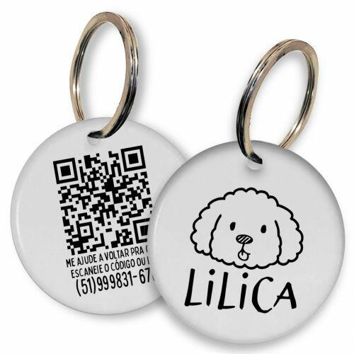 Placa de Identifica��o Personalizada com Telefone e QR Code - Bichon Fris�
