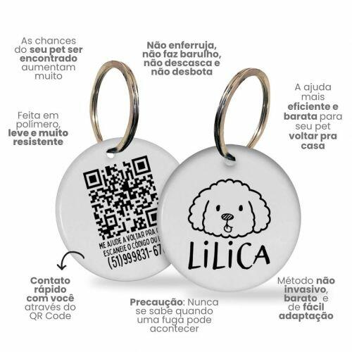 Placa de Identifica��o Personalizada com Telefone e QR Code - Bichon Fris�