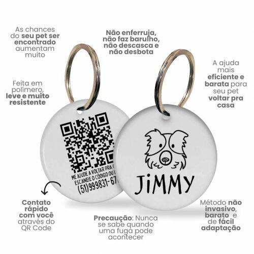 Placa de Identifica��o Personalizada com Telefone e QR Code - Border Collie