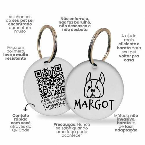 Placa de Identificação Personalizada com Telefone e QR Code - Buldogue Francês