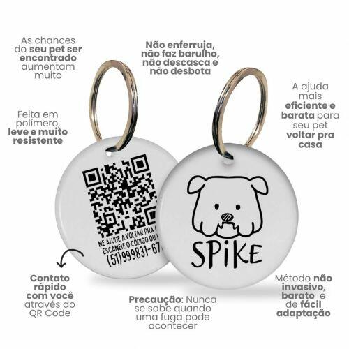 Placa de Identifica��o Personalizada com Telefone e QR Code - Buldogue Ingl�s