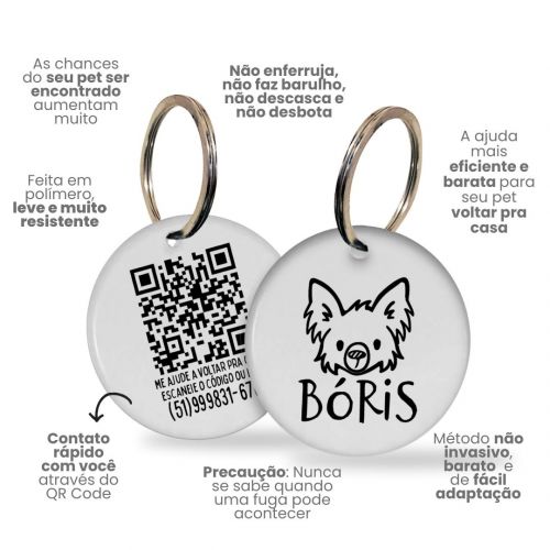 Placa de Identificação Personalizada com Telefone e QR Code - Chihuahua Peludo