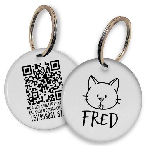 Placa de Identifica��o Personalizada com Telefone e QR Code - Gato