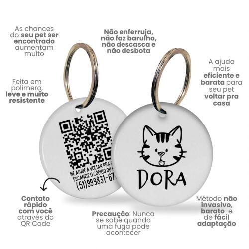 Placa de Identificação Personalizada com Telefone e QR Code - Gato Rajado