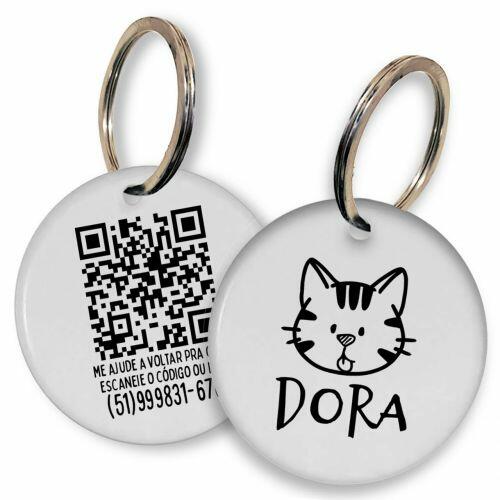 Placa de Identifica��o Personalizada com Telefone e QR Code - Gato Rajado