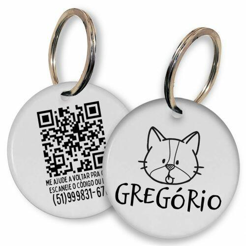 Placa de Identifica��o Personalizada com Telefone e QR Code - Gato Frajola