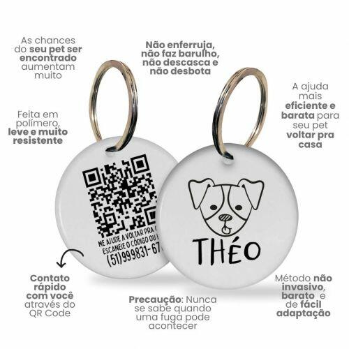 Placa de Identifica��o Personalizada com Telefone e QR Code - Jack Russell