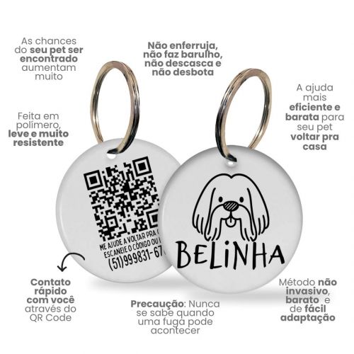 Placa de Identificação Personalizada com Telefone e QR Code - Lhasa Apso
