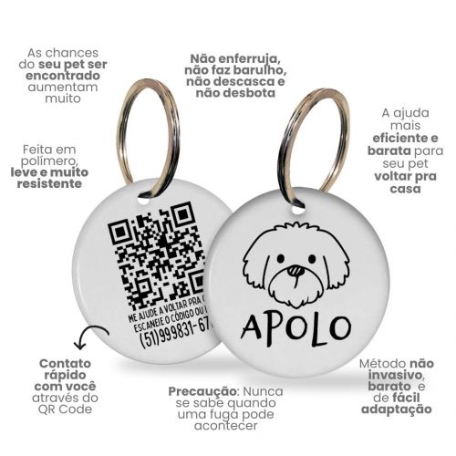 Placa de Identificação Personalizada com Telefone e QR Code - Maltês